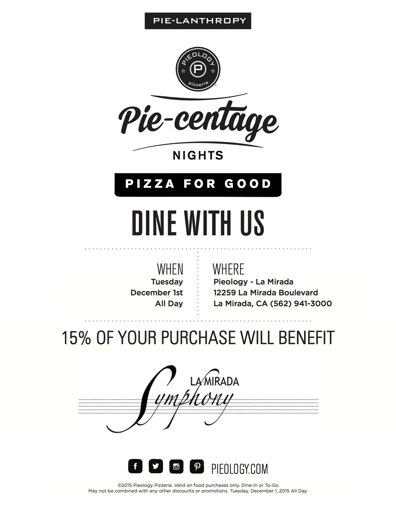 Pieology La Mirada Fundraising Flyer for La Mirada Symphony 2015