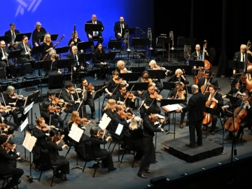Orchestra performing live on stage at the La Mirada Theatre for the Performing Arts